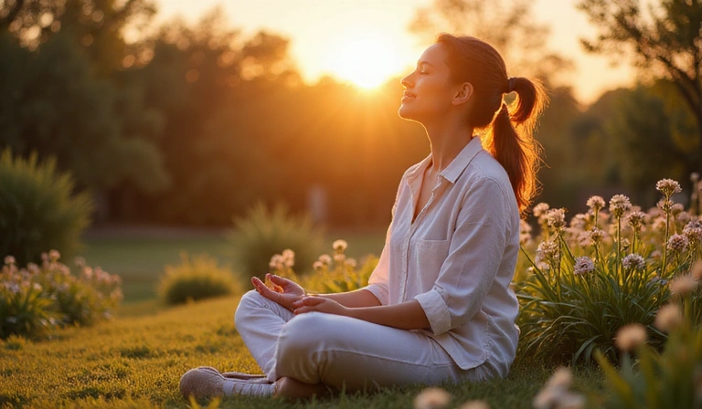 Woman meditating in peaceful environment