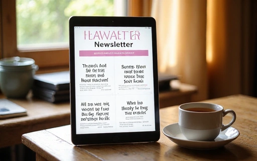 Digital newsletter on a tablet with positive affirmations