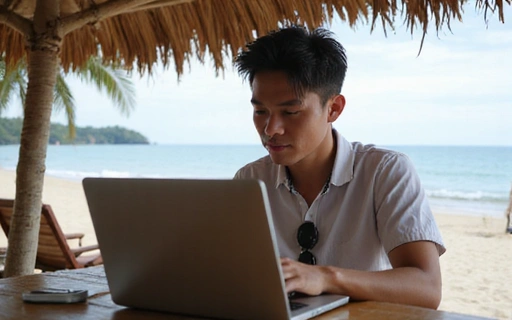 Digital nomad working on laptop